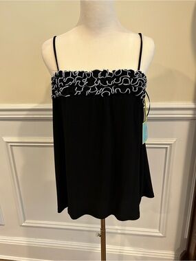 CeCe Black Camisole with White Ruffle Trim Size Large